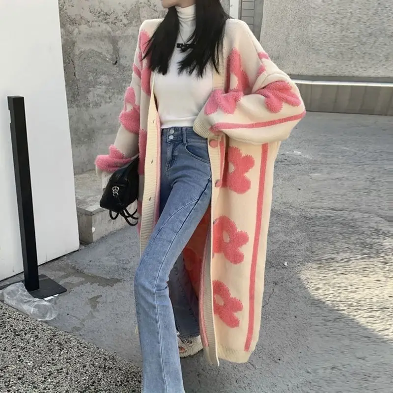 Sweater Coat Long Loose Knit Cardigan In Lazy Wind Thick Loose Patchwork With Buttons Long Sweater Coat Long Sleeve Overcoat New