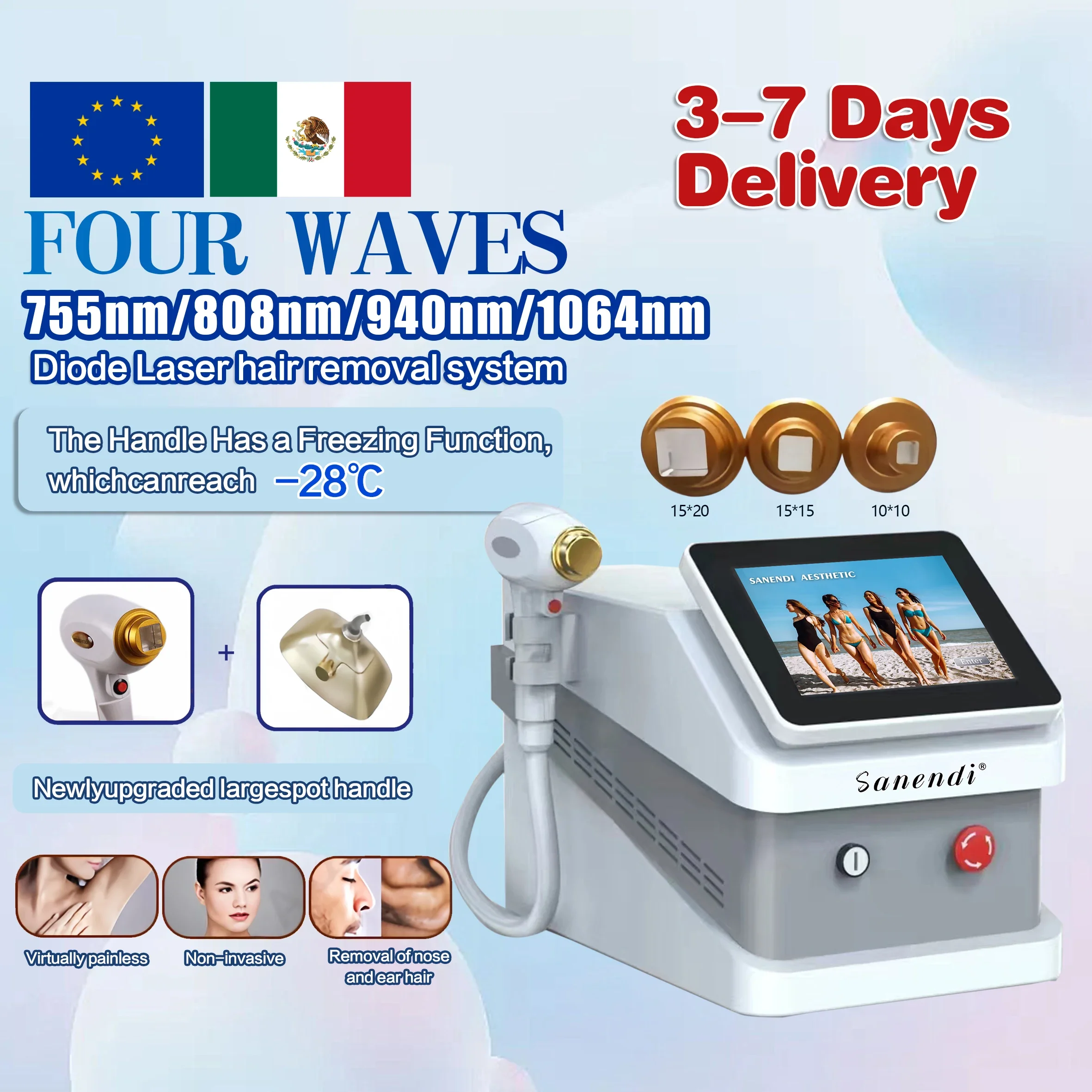 4 wavelength Painless Diode Laser Hair Removal Machine 755 808 940 1064nm Facial Body Beauty depiladora laser