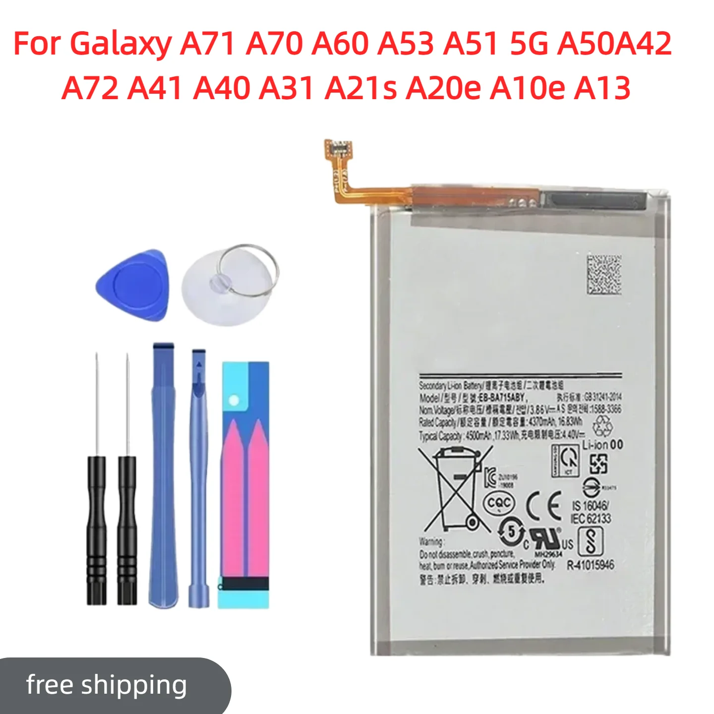 

Replacement Battery For Samsung Galaxy A71 A51 5G A53 A70 A60 A50 A42 A72 A41 A40 A33 A31 A21s A20e A10e A13 SM-A705 SM-A5360