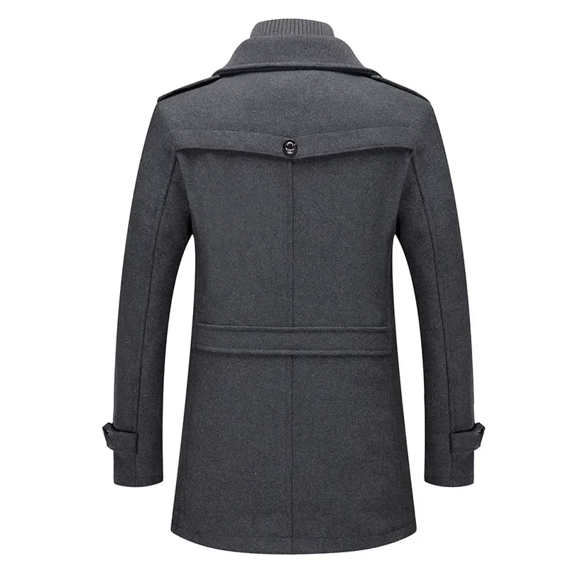 Double Collar Zipper Coat Windbreak Woolen Overcoat 4XL Autumn Winter Mens Wool Trench Coats Fashion Middle Long Jacket Male