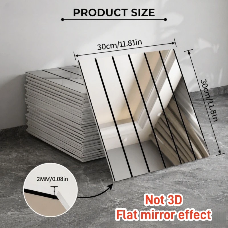 Waterproof Faux Grille Mirror Wallpaper Peel and Stick Wall Panels Mirror Wall Sticker for Bedroom TV Background Wall Decoration