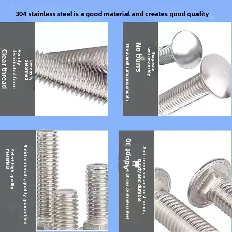 

M6 M8 M10 M12 304 Stainless Steel Truss Round Head Square Neck Carriage Screw Coach Bolt Length: 12 - 120mm Square Neck