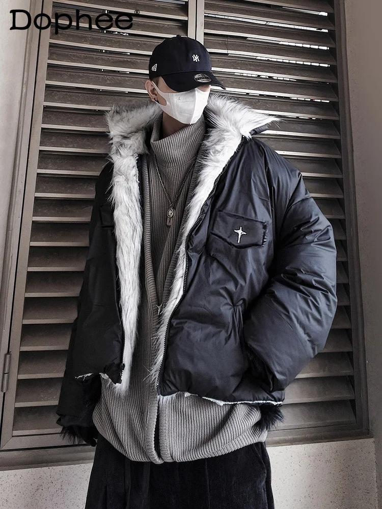 

Winter American Style Trendy Loose Turn-Down Collar Jacket Warm Thick Loose Casual Youth Fashion Fur Collar Down Jacket for Men