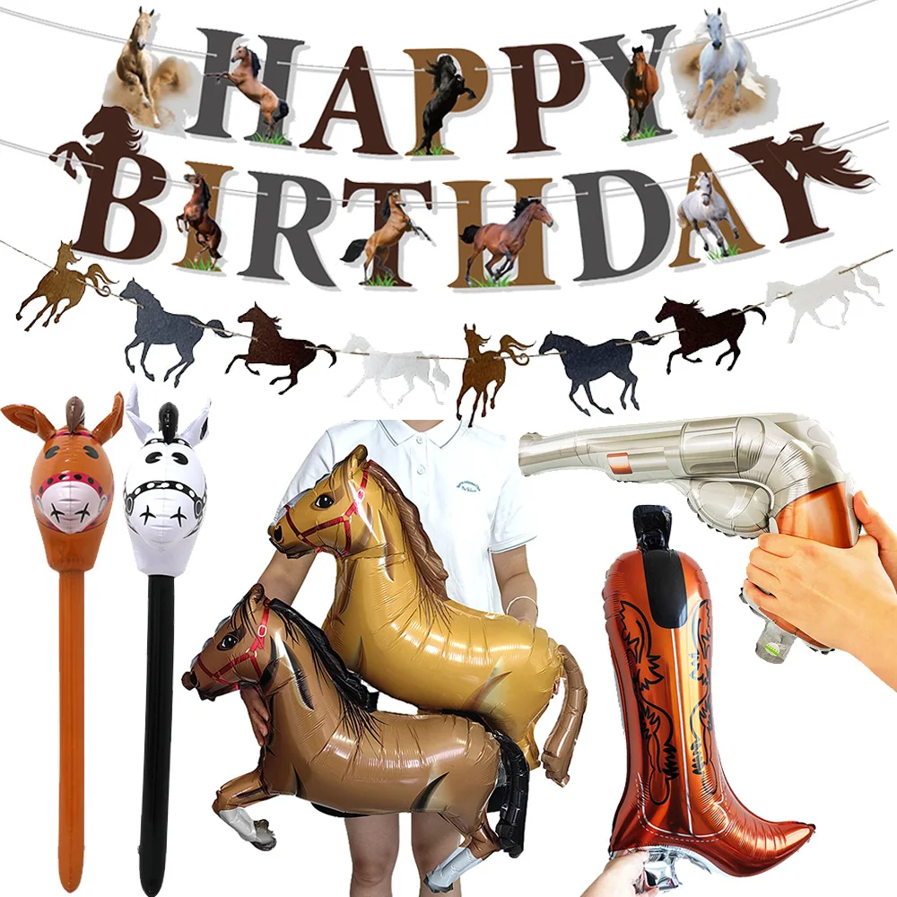 Западный ковбойский скачок, тематический декор для вечеринки, подвесной баннер, надувной пистолет для ботинок, воздушный шар с лошадью, товары для декора для дня рождения Западный ковбойский скачок, тематический декор для вечеринки, подвесной баннер, надувной пистолет для ботинок, воздушный шар с лошадью, товары для декора для дня рождения