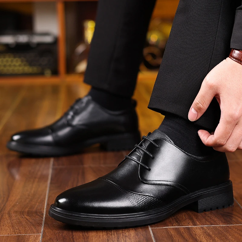 Mens Black Genuine Leather Textured Lace Up Chunky Sole Oxfords Formal Business Office Groom Wedding Daily Wear Shoes Fashion