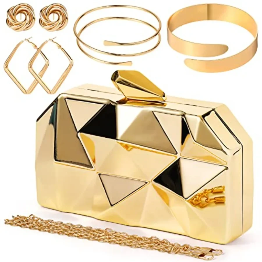 

5 Pcs Clutch Purse for Women Evening Prom Purses Metallic Handbag for Valentines Wedding Banquet Retro Jewelry Set