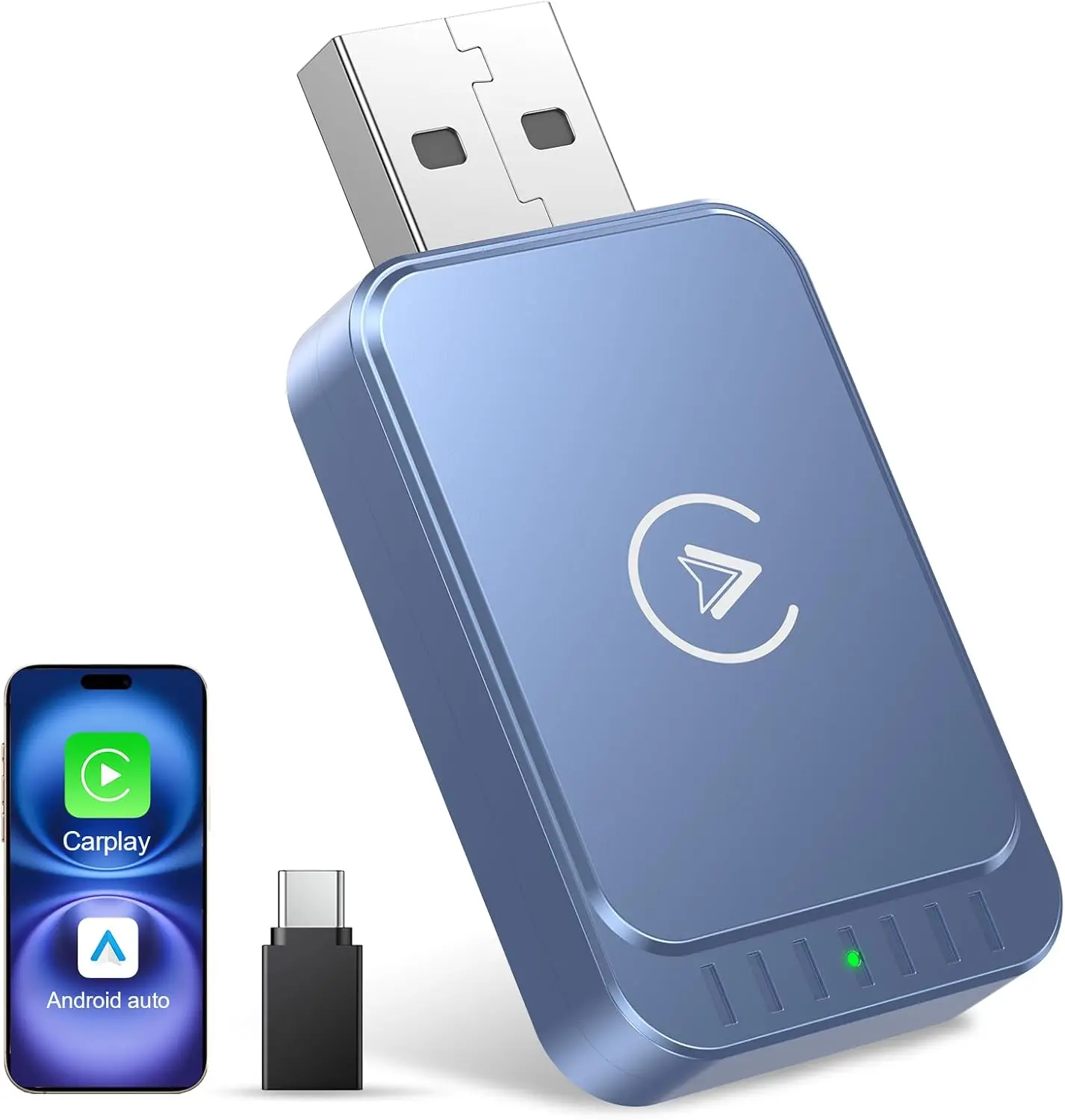 

Беспроводной адаптер CarPlay и Android Auto 2-в-1, быстрый стабильный ключ для iOS 10+/Android 11+ (синий)