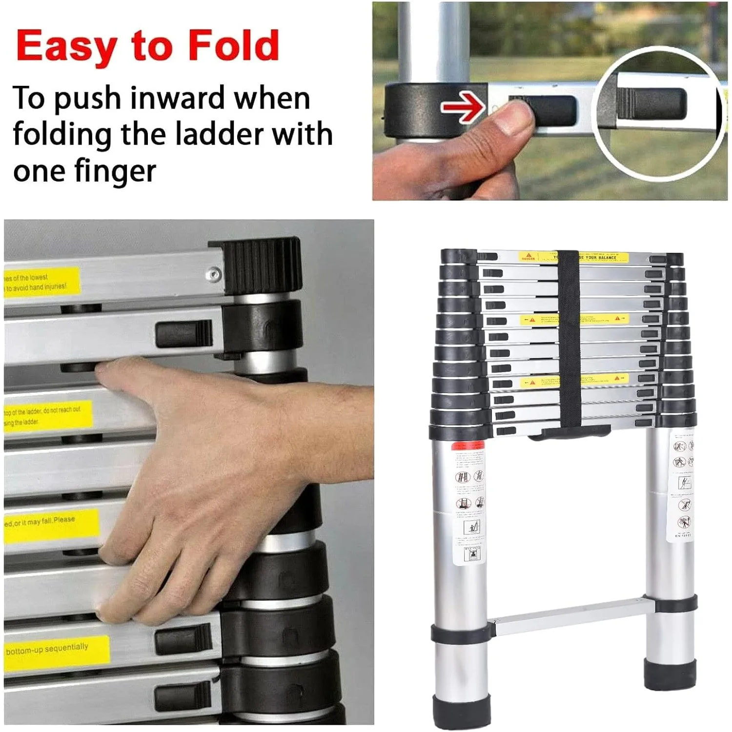 Telescoping Ladder, 16 FT Aluminum Extension Ladder Step Ladders Loft Attic Ladder Collapsible Ladders,  330 Pound Capacity ﻿