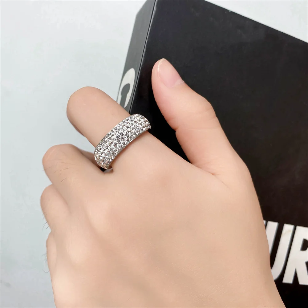 Hip Hop Iced Out Bling 5 Row CZ Ring Gold Silver Color Stainless Steel Wedding Engagement Rings For Women Men Jewelry Gift