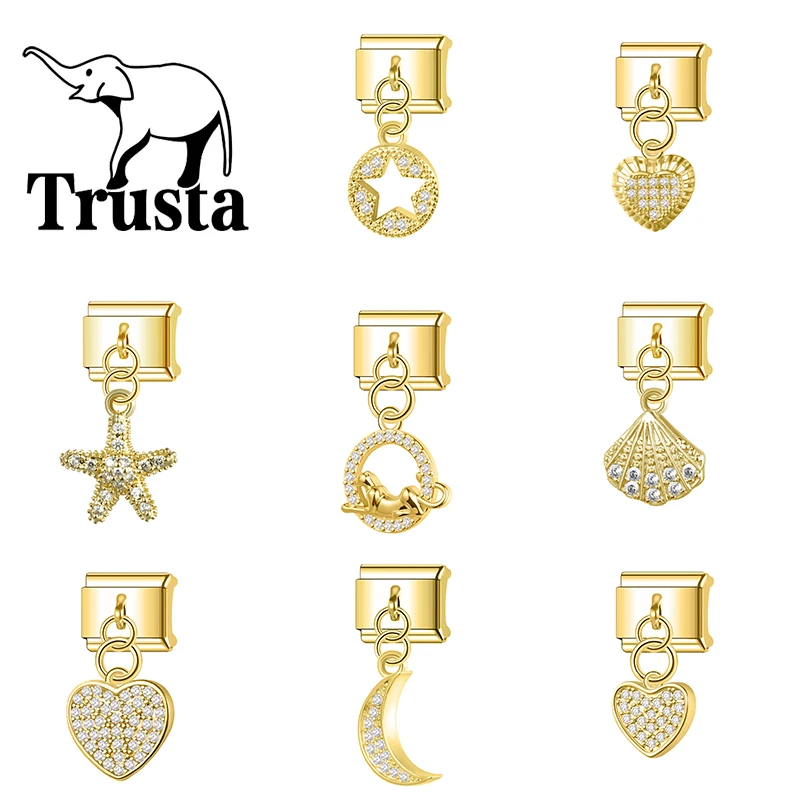 Trusta Delicate stars moon starfish Shell Pendant Italian charms bracelet Removable Fit 9mm Accessories DIY Making Fashion N815
