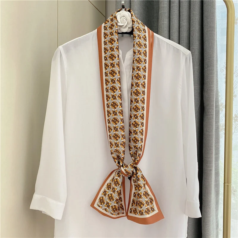 150cm*15cm Luxury Brand Horse Person Long Scarf Women Double-sided Silk Scarves Ladies Head Scarf Handkerchief Women Tie