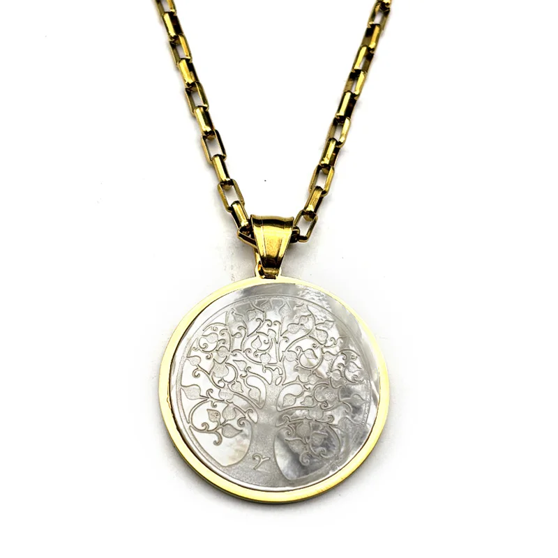 الكلاسيكية شجرة الحياة قلادة قلادة للنساء الرجال الفولاذ المقاوم للصدأ الذهب اللون قذيفة الحب الأسرة موضة سلسلة مجوهرات هدايا #2