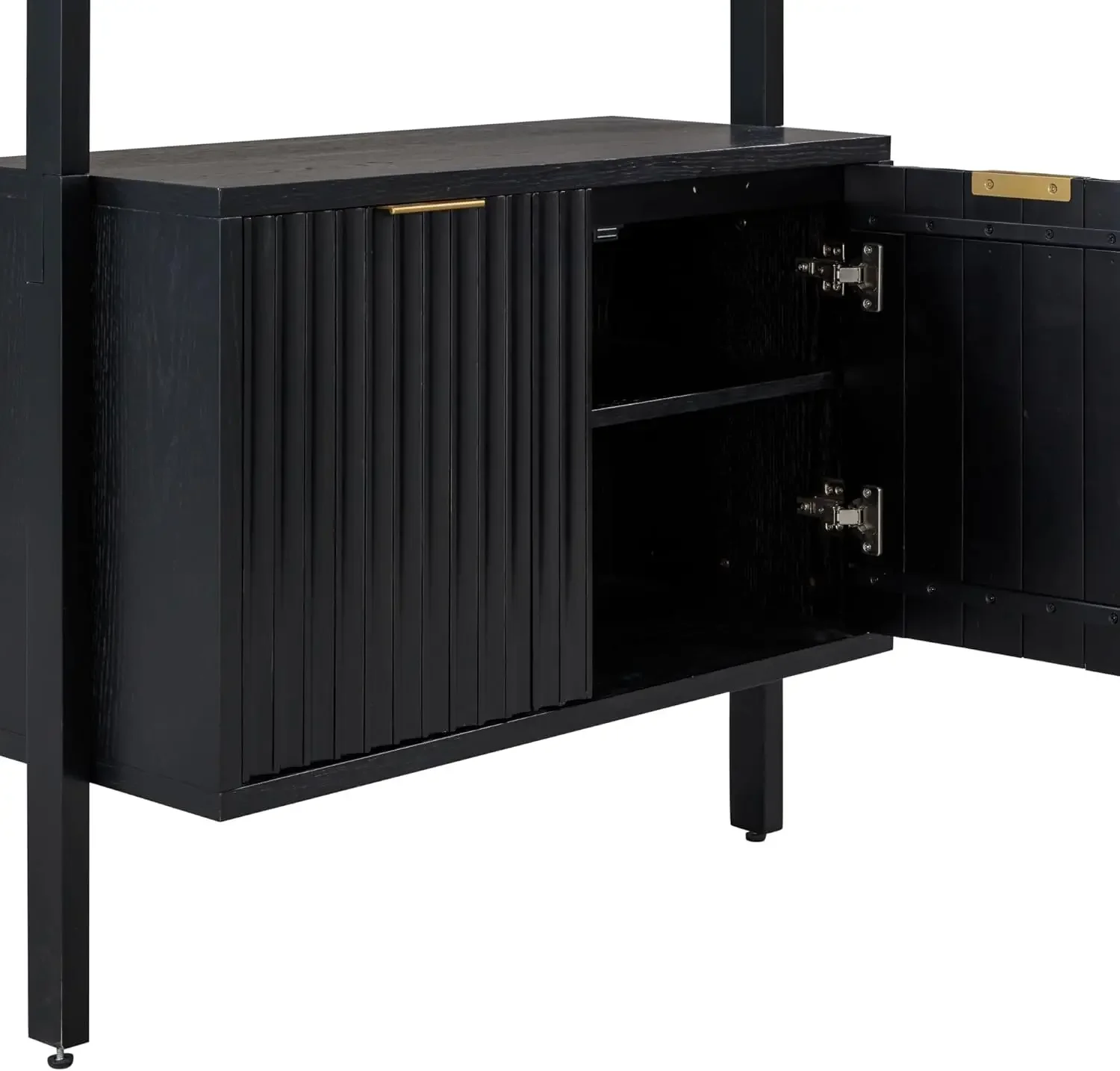 3-Shelf Solid Wood Bookshelf, Wall Mounted Bookshelf with Cabinet with Fluted Doors, Black Oak