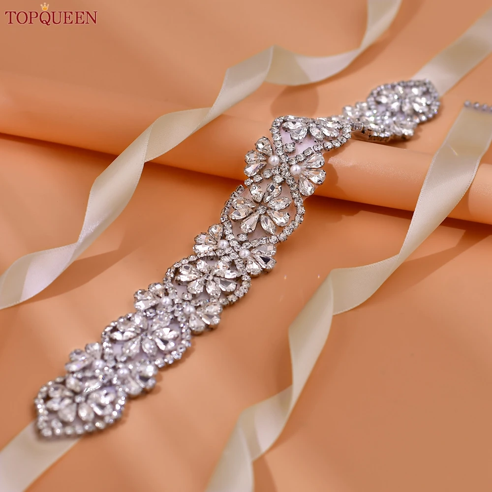 TOPQUEEN Sparkling Silver Bridal Rhinestone Belt Sash Wedding Accessories Bridesmaid Dress Belt Designer Belt S453