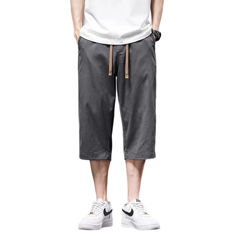 Sommer-Eisseide, lässige Herren-Hose mit lockerem, geradem Bein, ultradünn, atmungsaktiv, Siebenviertel-Länge, leicht, bequem