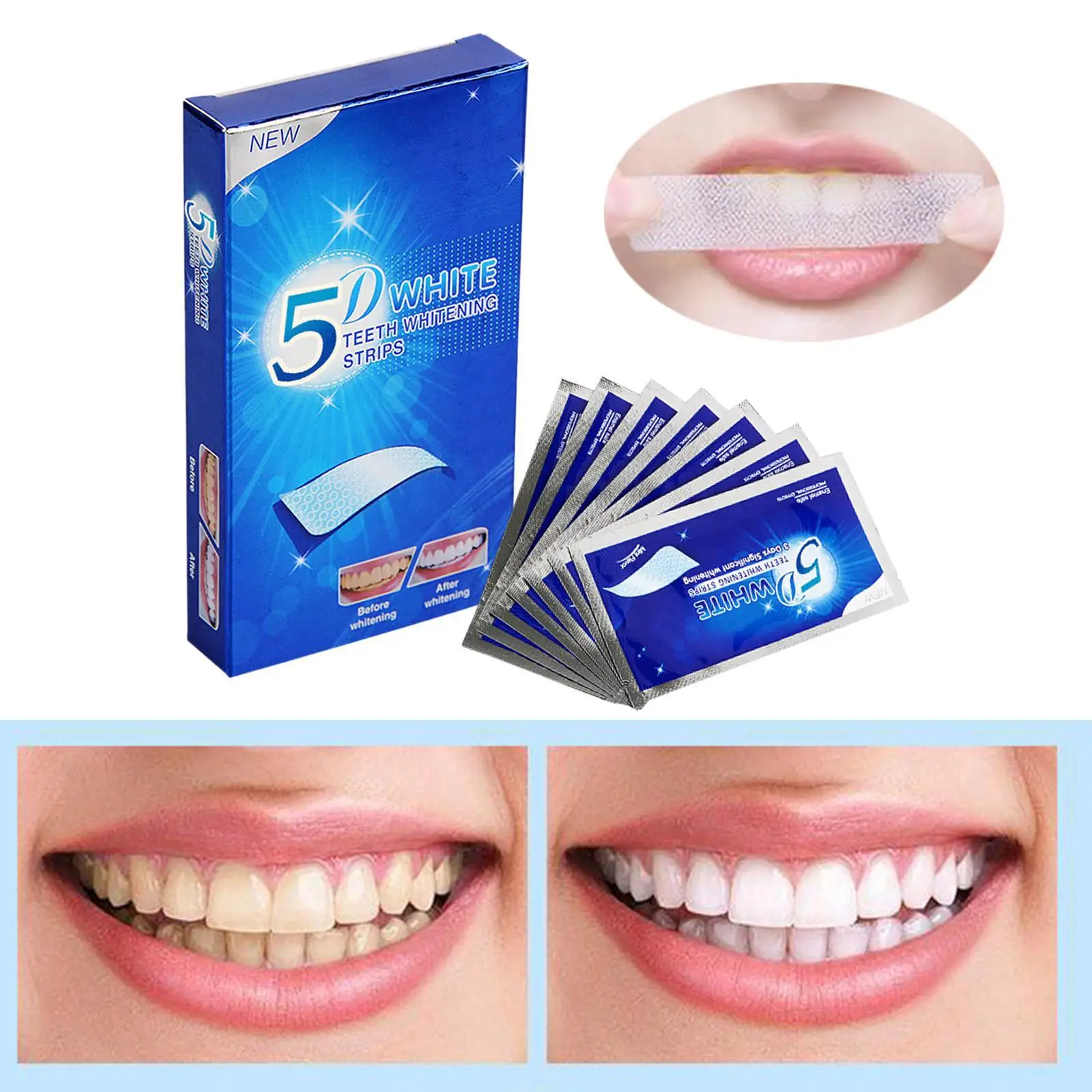 Portable Tooth Whitening Strips Gel Strong Adhesion Dental White Teeth Ribbon for Quick at Home Whitening