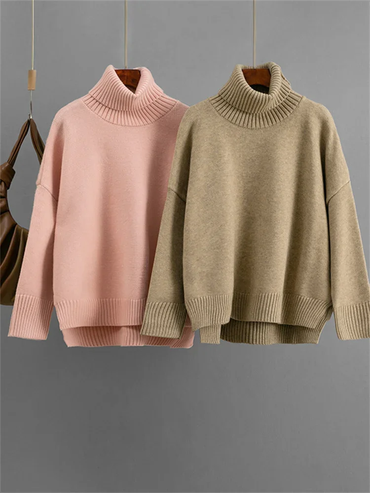 

Женский повседневный свободный и универсальный осенне-зимний пуловер с высоким воротником, однотонный свитер для женщин