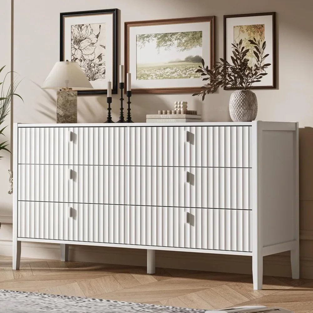 

6 drawers, 55.1 wide modern drawer box with solid wood legs, multifunctional storage cabinet