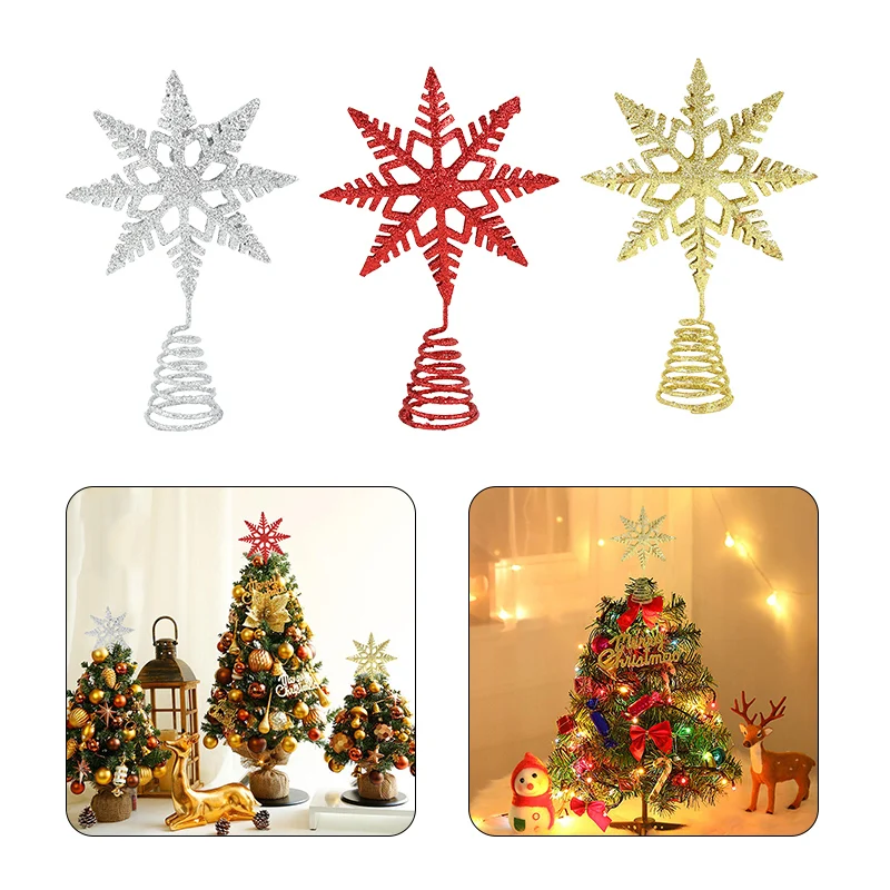 

1pc Christmas Tree Topper Snowflake Red Silver Iron Snowflake Christmas Tree Decorations New Year Supplies Noel Navidad Gift