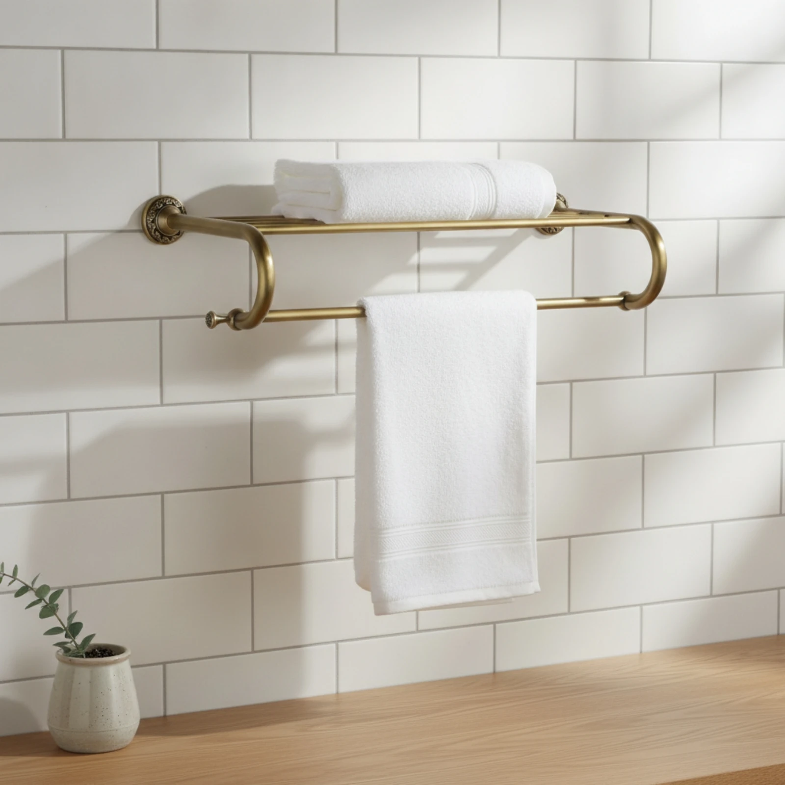 Wall Mounted Towel Rack with Shelf Antique Bronze Bathroom Towel Rack with Shelf Hardware Rust Resistant Vintage