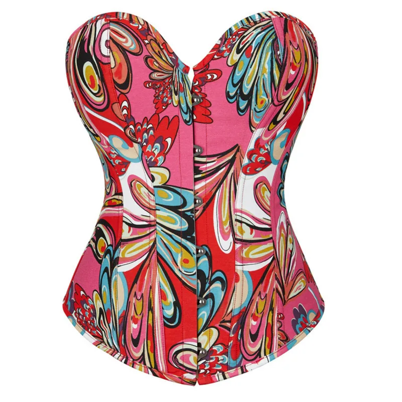 

Floral Print Strapless Tie Back Shape Corset Boned Bustier Top Female Tummy Control Lace Up Body Shaper Women's Sexy Lingerie