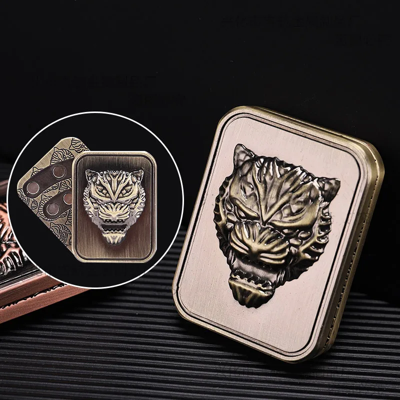 Tiger Head Fingertip Slider Toy Metal Magnetic Push Slider Decompression Toy Anti-Stress EDC Top rotante Gyro Poker Magnetic