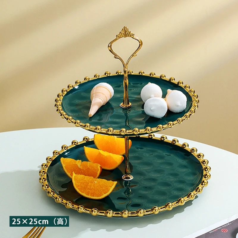 Ceramics Emerald Green Three-layer Cake Plates Fruits Tray Candy Dessert Multi-layer Plate Afternoon Tea Snack Stand Household