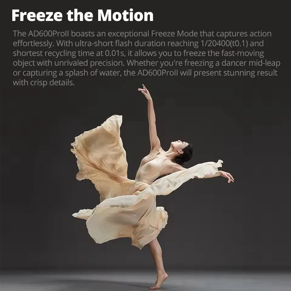 Godox AD600Pro II Flash esterno 0,01-0,9S Tempo di riciclo HSS TTL 600w 5800K Luce Canon Nikon Sony Olympus Fuji Panasonic