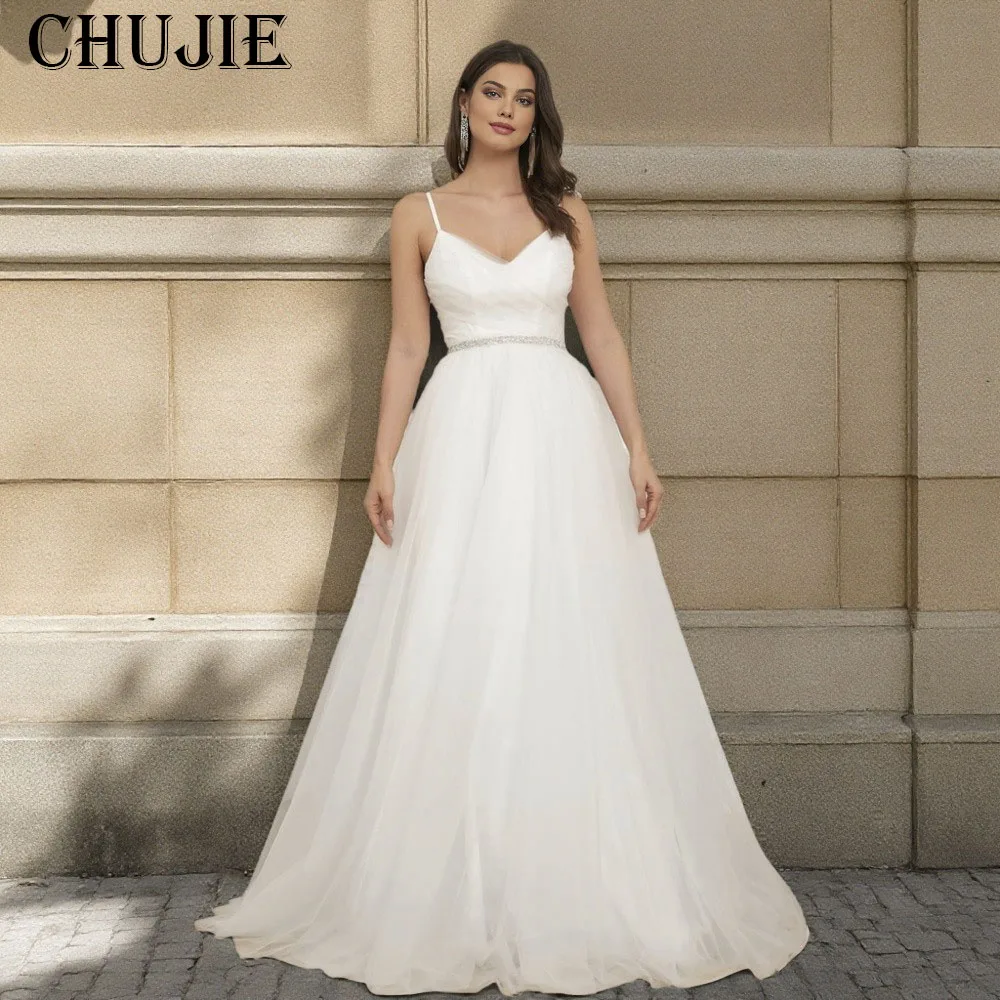 فساتين زفاف بسيطة بدون أكمام أنيقة على شكل حرف A ترتر فساتين زفاف كلاسيكية مخصصة فستان عروس كلاسيكي فيستدو دي نوفيا