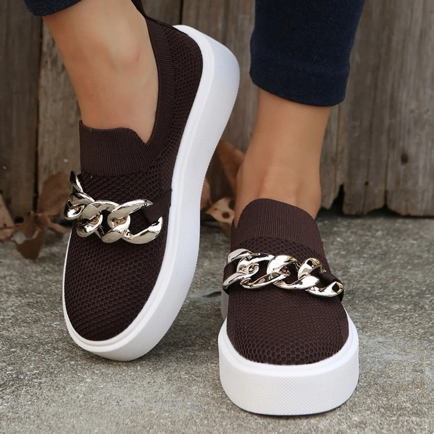 Solid Color Flat Shoes Casual Breathable Walking Shoes Comfortable Thick Soled Slip-on Shoe Spring Outdoor Casual Plus Size 43
