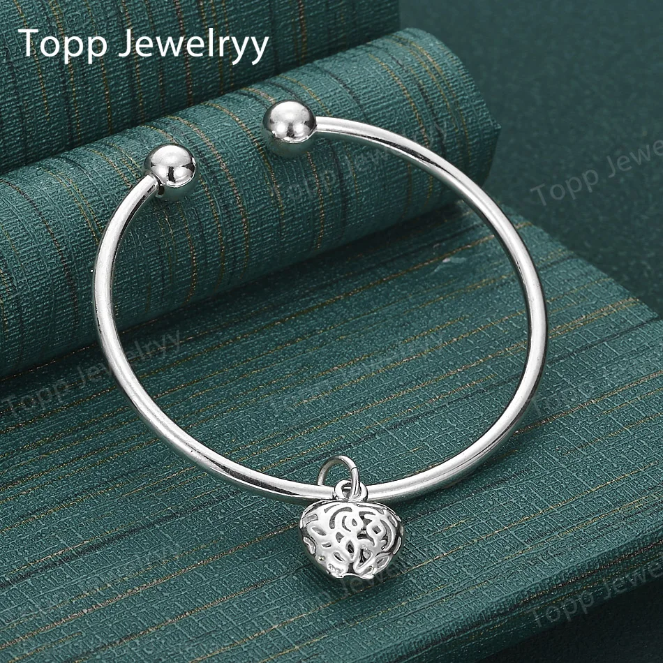 925 Sterling Silver Exquisite Openwork Heart-Shaped Open Bangle – A Perfect Accessory or Gift for Women for Weddings and Parties