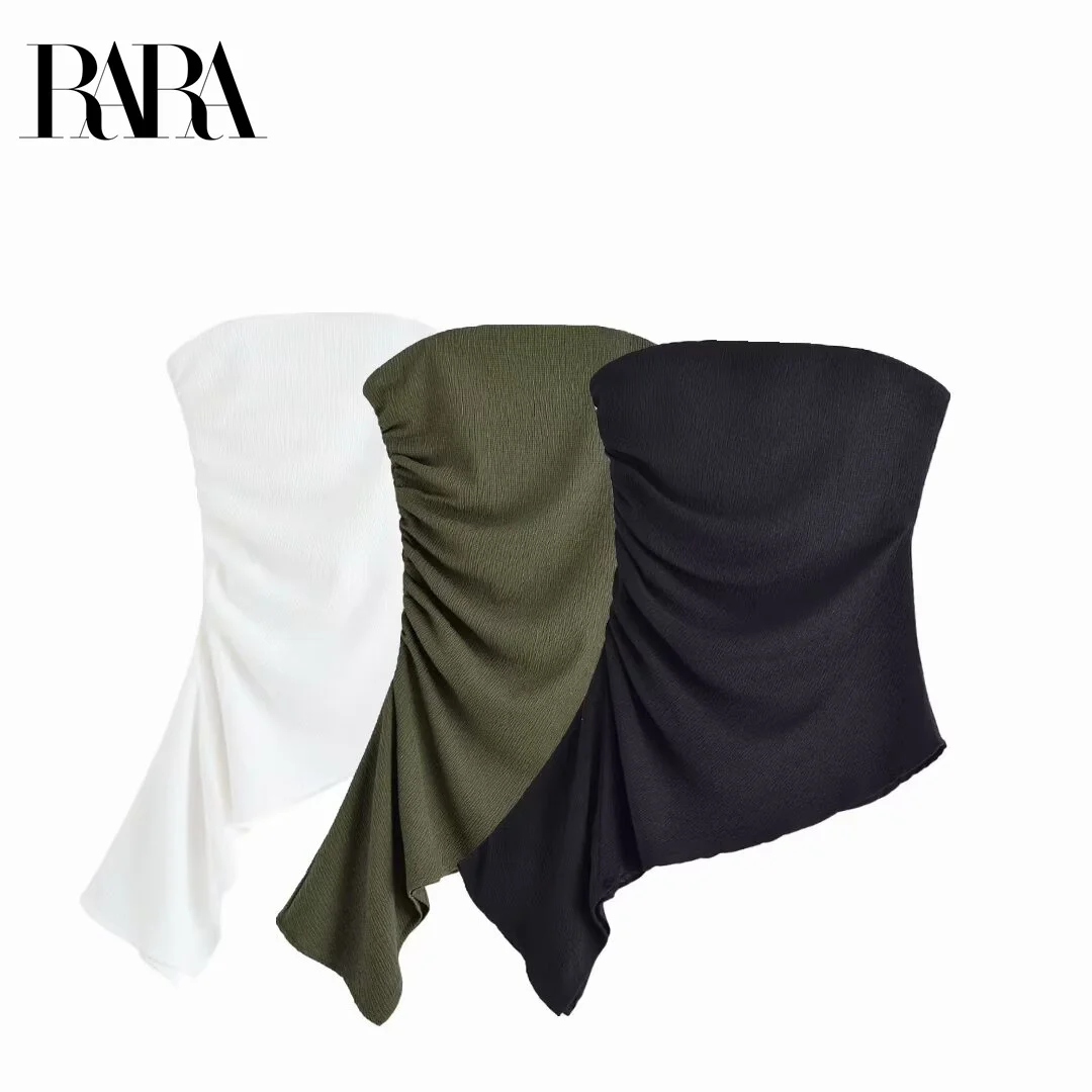 

RARA Womens French Elegant Sleeveless Off - the - Shoulder Strapless Top with Asymmetric Hem Stylish Womens Top