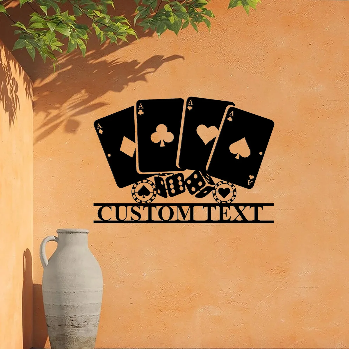 Custom Personalized Casino Playing Cards Chips Dice Poker Metal Wall Art Custom Gamer Name Sign Game Zone Game Room Sign Playing