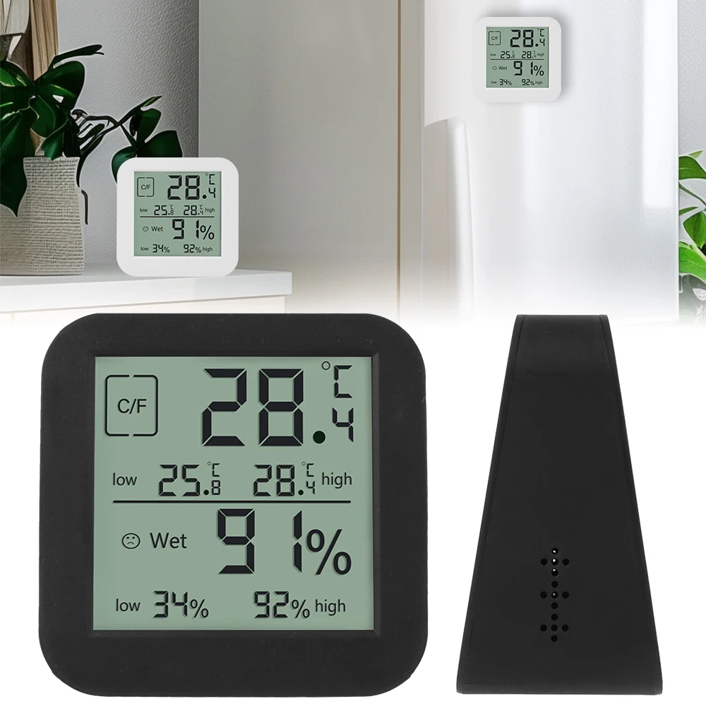 LCD Digital Indoor Humidity and Temperature Meter Dual-Screen Table Clock Hygrothermograph Touching Screen Multifunctional