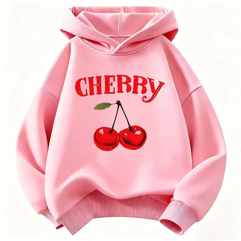Grafischer Sweet Cherry Hoodie für Kinder, modischer Kinder-Sweatshirt-Kapuzenpullover, lässige Hoodies, 90er-Jahre-Mädchenkleidung