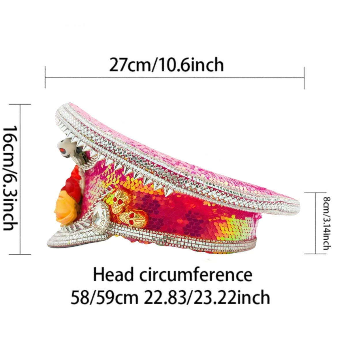 HongLuan Chapéu de capitão com laço de couro amarelo laser strass e bonés militares para mulheres, acessórios para festivais rave e boné de festa masculino