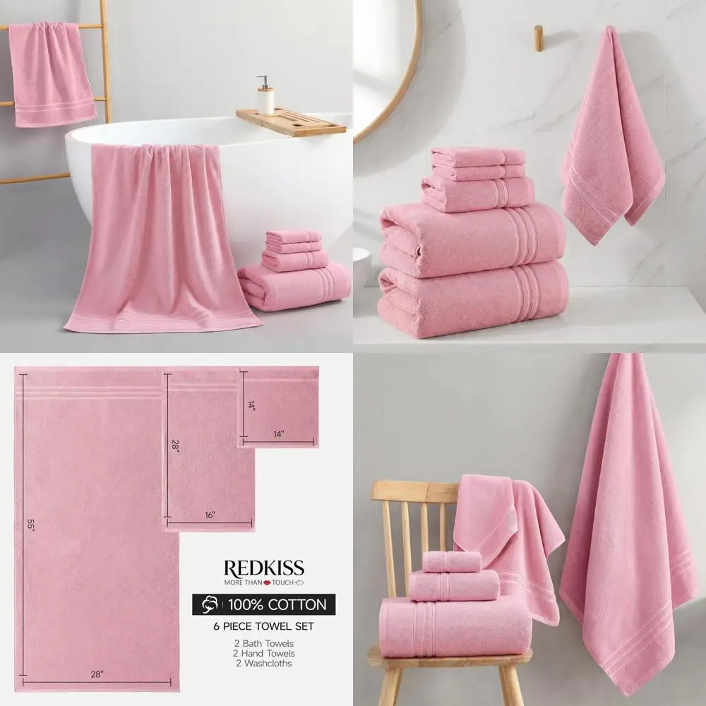 

Набор из 6 хлопковых полотенец: 2 банных, 2 для рук, 2 для умывания, 650GSM, впитывающие, для ванной и спортзала