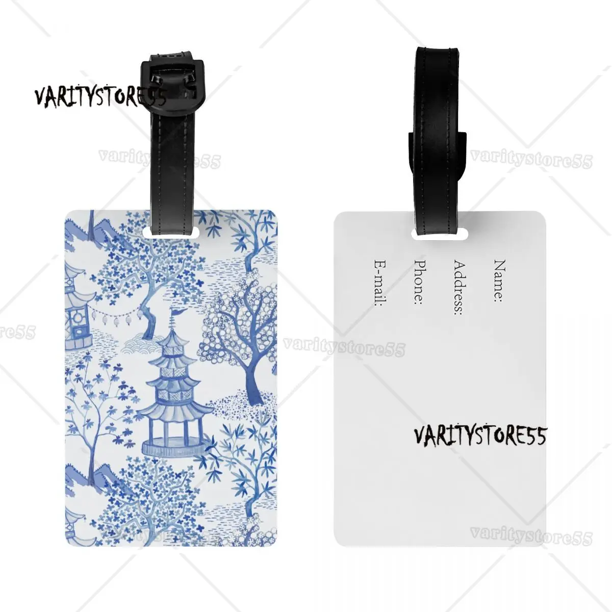 Custom Pagoda Forest Luggage Tag Custom Blue Delft Vintage Chinoiserie Baggage Tags Privacy Cover ID Label