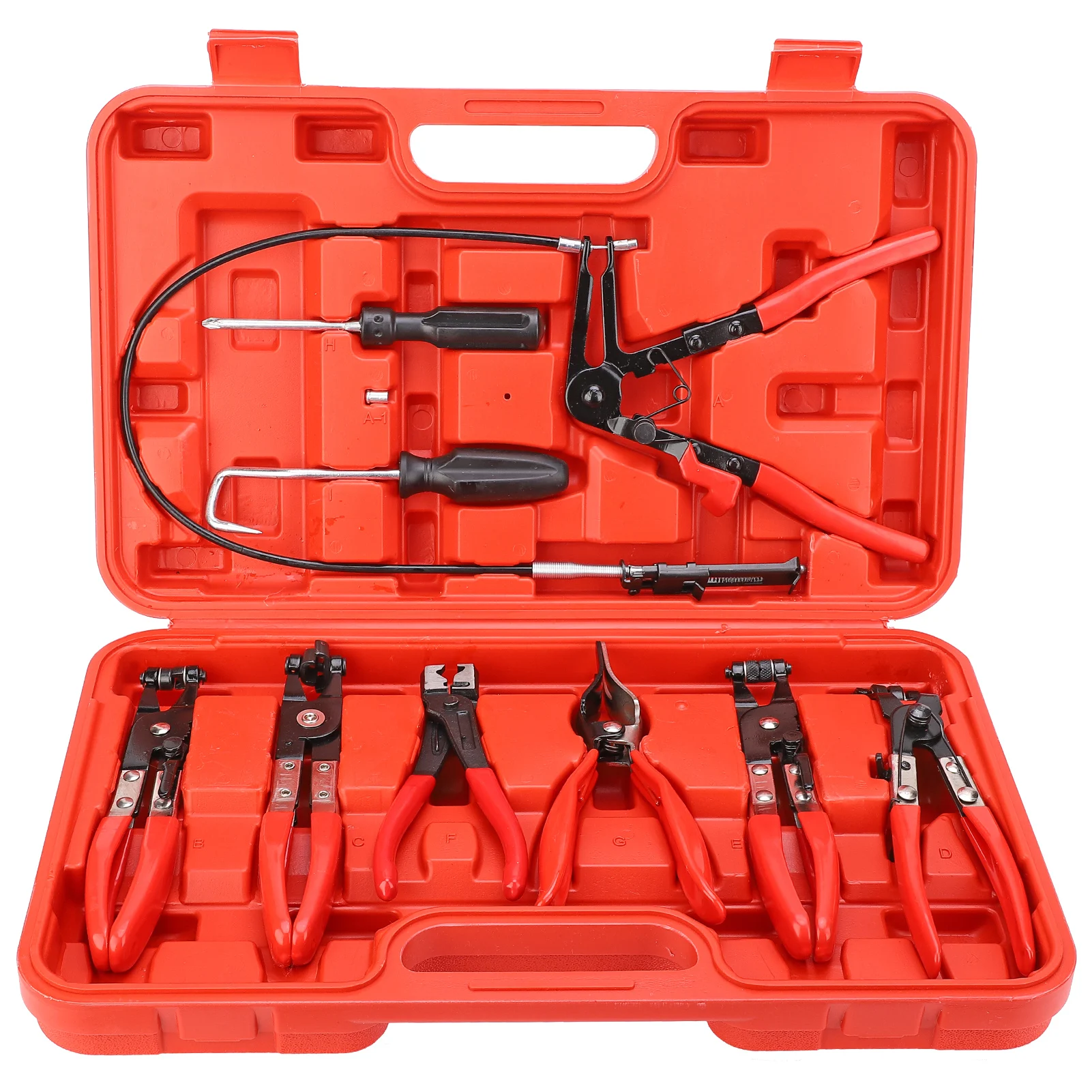 

9Pcs Flexible Hose Clamp Clip Plier Set with No-slip Grips Portable Easy Using Swivel Jaw Flat Angled Band Automotive Tools