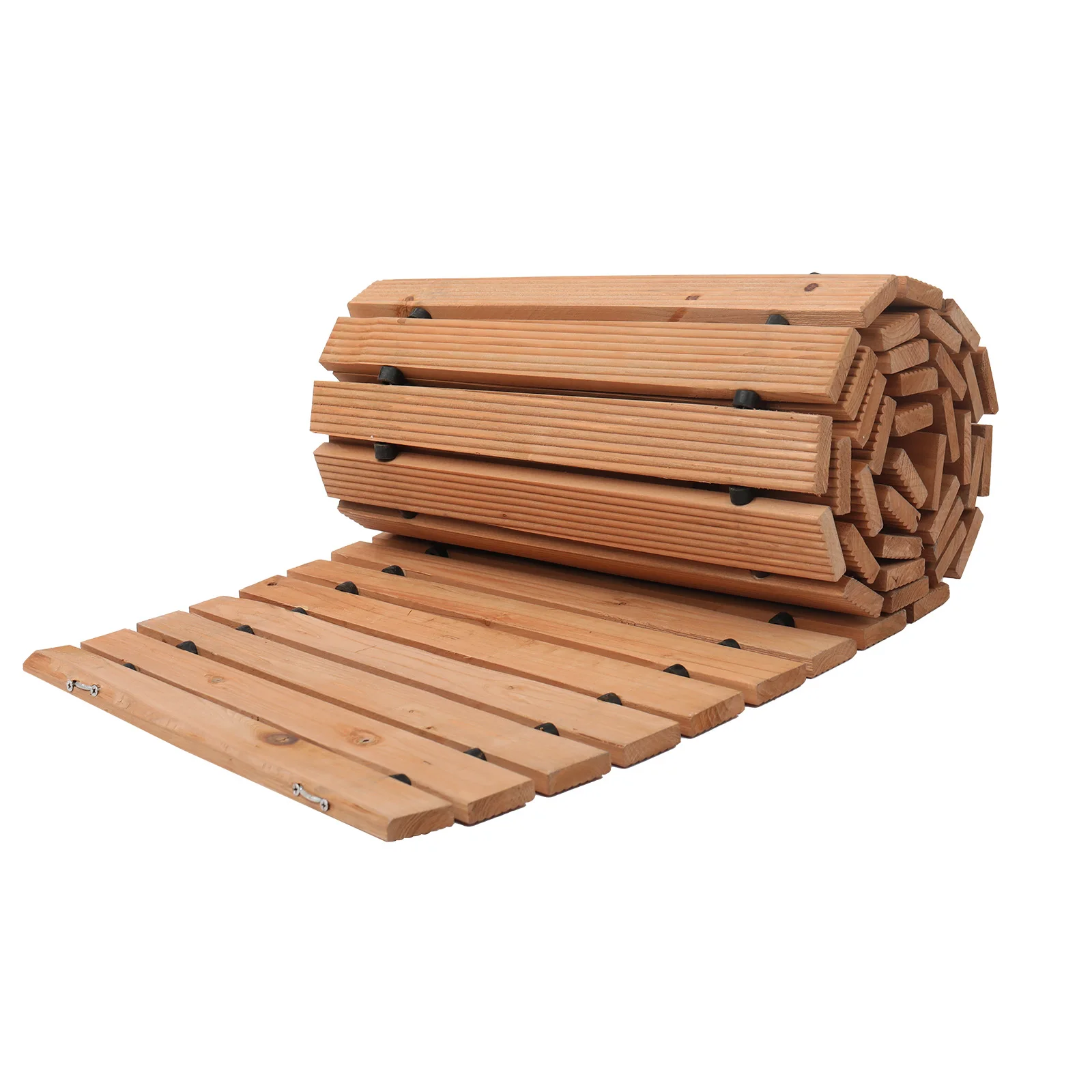 SucceBuy Wooden Garden Pathway Non-Slip Curved Garden Roll Out Cedar Outdoor Walkway Path w/ Wire Rope Connection for Backyard