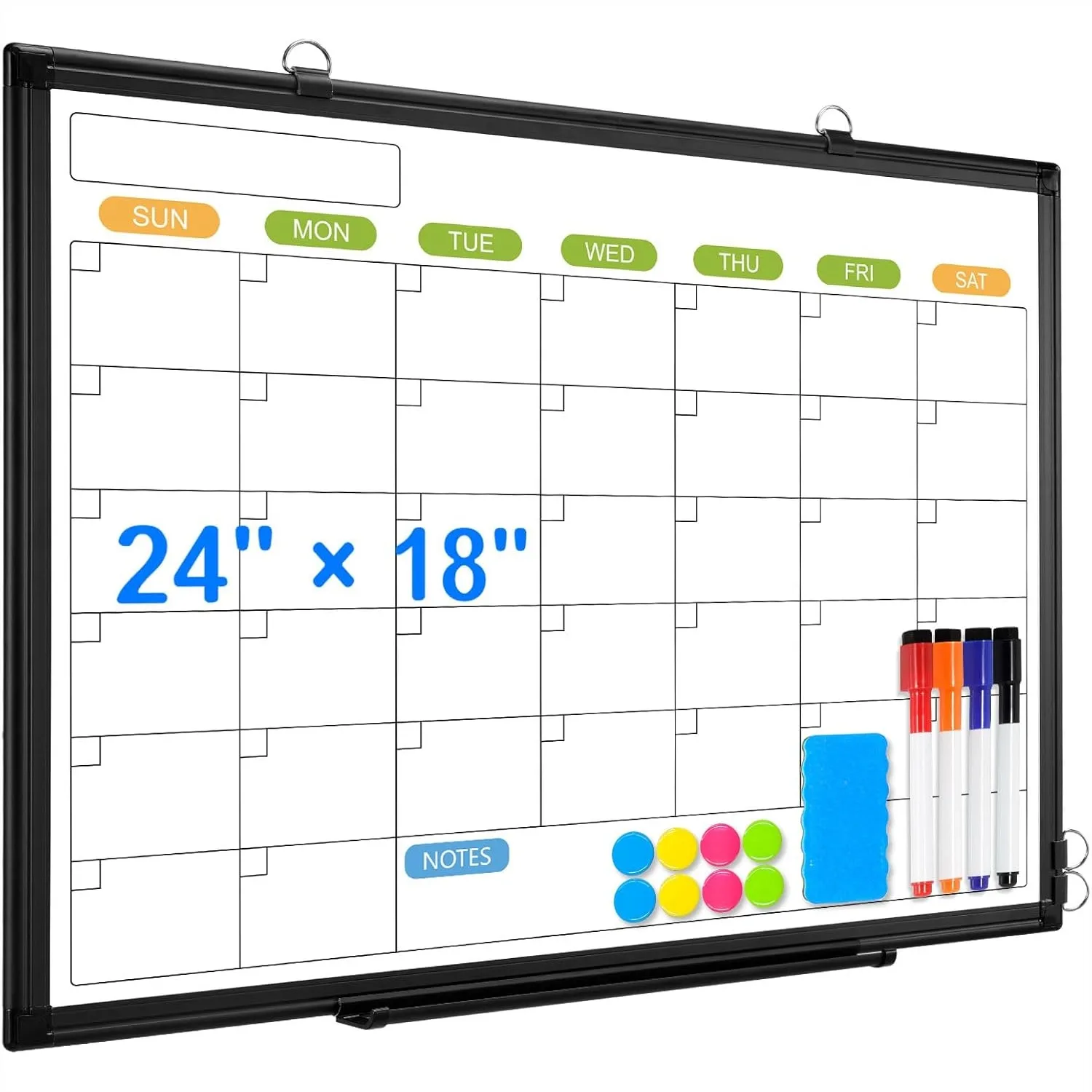 

24x18 Double-Sided Dry Erase Calendar Whiteboard with Magnetic Surface and Black Aluminum Frame for Home Office School