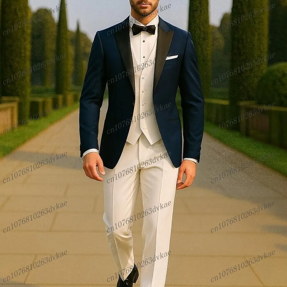 

Black Navy Blue White Red Men Suit Wedding Party Formal Groom Groomsman Prom Business Male Tuxedos 3 Piece Set Jacket Vest Pants