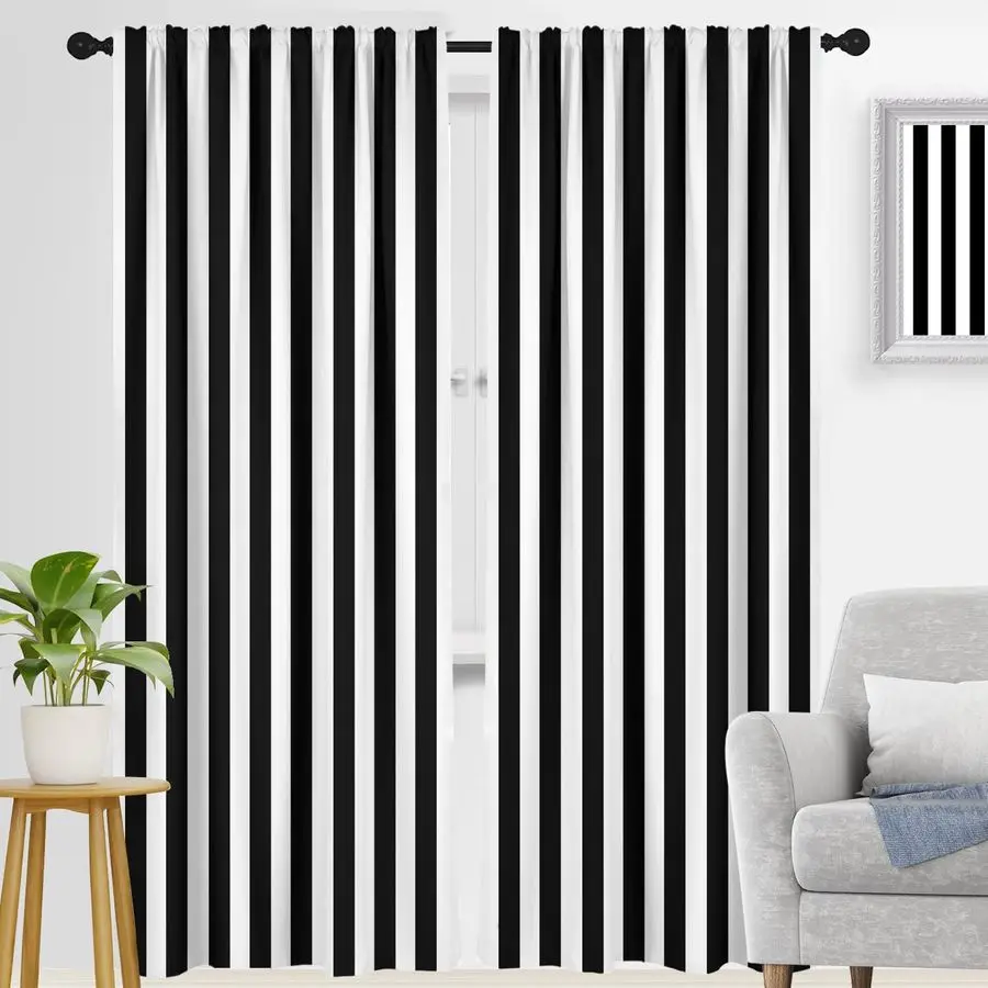 

Черно-белые шторы для окон, длинные полосатые, в стиле фермерского дома, современные, ретро, арт, максималистичные, для мужчин и мальчиков, готические, с термоизоляцией, светонепроницаемые, 42 дюйма