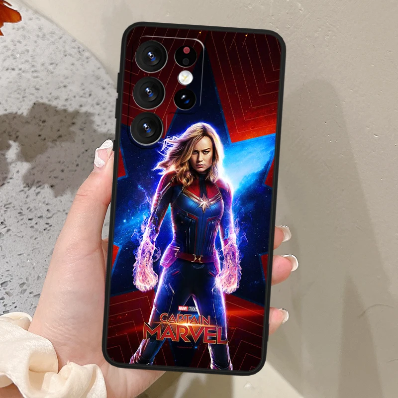 Мягкий силиконовый черный чехол для телефона Captain Marvel для Samsung S24 S23 S22 S21 S20 FE S10e S10 S9 Ultra Plus