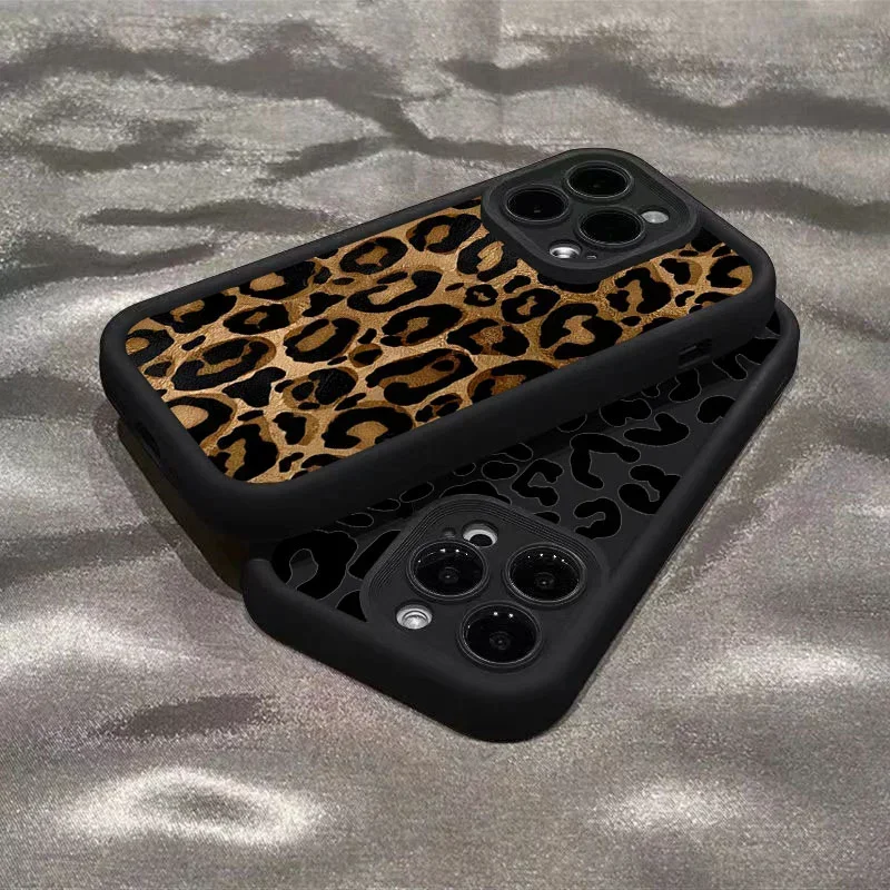 Fashion Black Leopard Silicone Phone Case For iPhone 17 Air 14 15 16 Pro Max 11 12 13 7 8 Plus X XR XS MAX Soft Thickened Cover