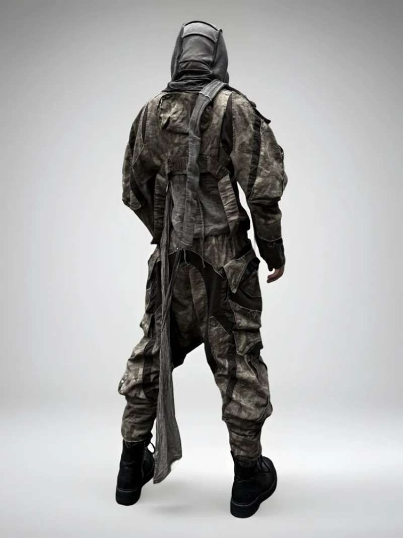 Desert Camouflage Distressed Multi-color Deconstructed Segmented Three-dimensional Bag-style Ankle-closing Functional Work Pants