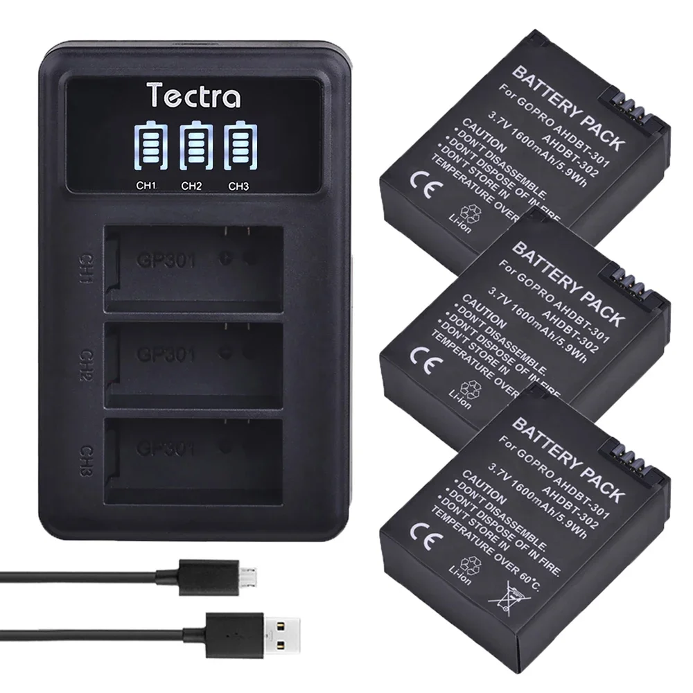 

1600mAh AHDBT-302 Battery/LED Charger for GoPro Hero3, Hero3+ Silver/Black,GoPro AHDBT-201,AHDBT-301,AHBBP-301