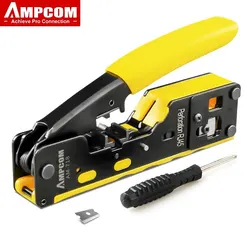 AMPCOM EZ-Type RJ45 Network Crimper - Crimp/Cut LAN CAT8/7/6A/6/5E (STP/UTP/With Tail Clip) & RJ11/12 TEL Modular Cable (AM-718)