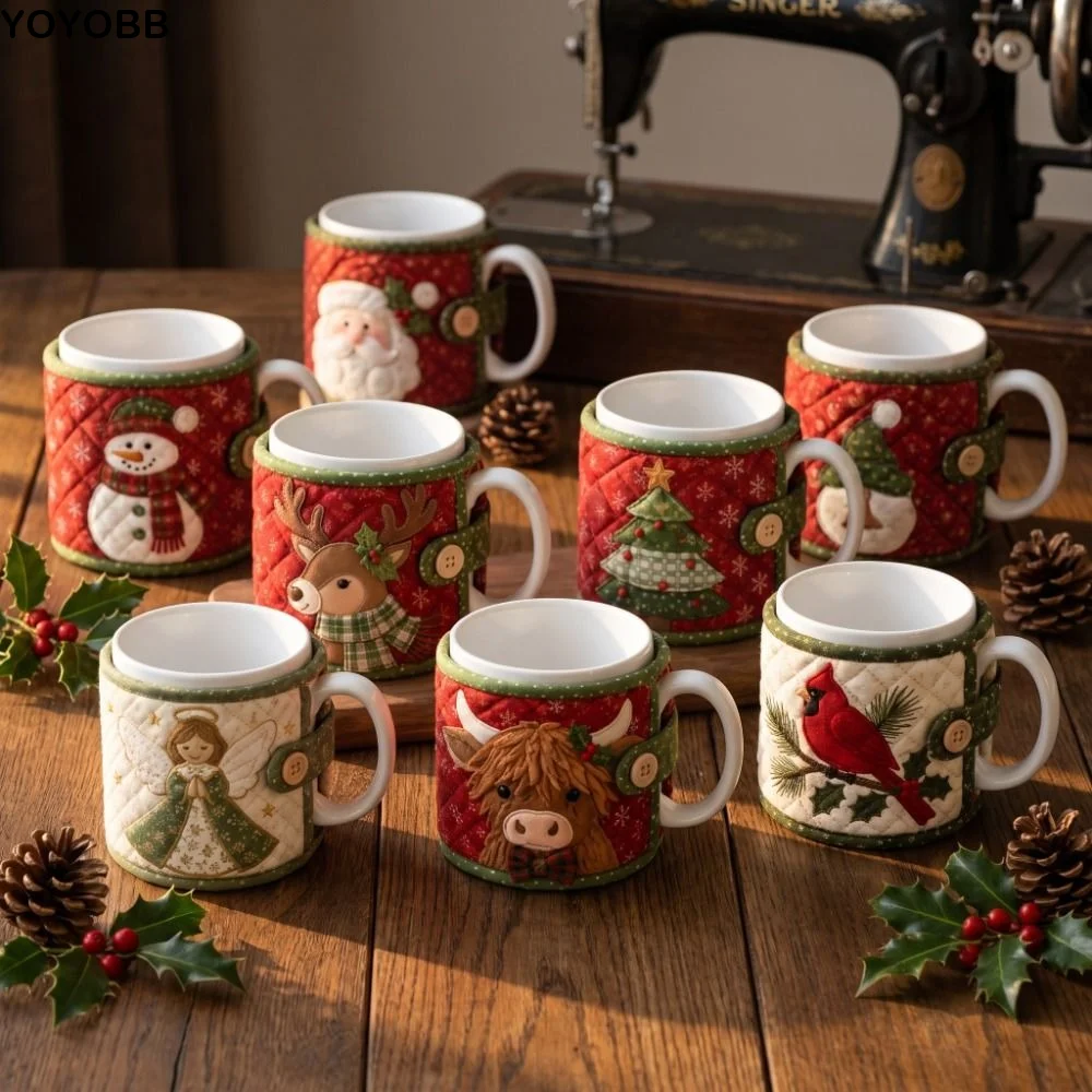 Santa Claus Christmas Tea Cup Holder Snowman Heat-proof Christmas Ornaments Deer Xmas Tree Mug Protective Cover Mug