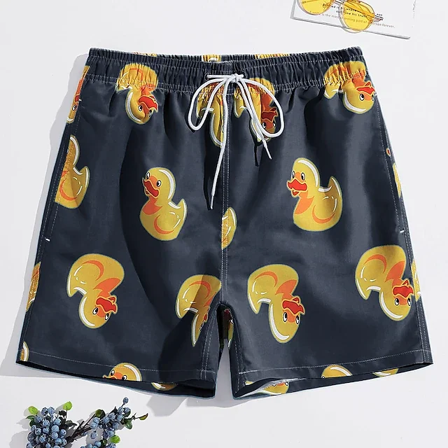 Men\'s Board Shorts Swim Shorts Swim Trunks Summer Beach Shorts Print Graphic Flamingo Yellow Duck Comfort Breathable Short